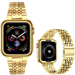 Kompatibel med Apple Watch -band 38mm 40mm 41mm, solid metallrem i rostfritt stål för iWatch-serien, guld