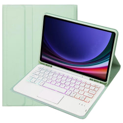 För Samsung Galaxy Tab S9 X710/X716B/X718U Bakgrundsbelyst Bluetooth Touchpad-tangentbord, pennfack PU+TPU case Light Green