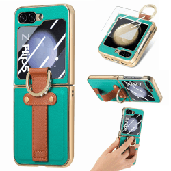 Plating Z Flip 5 Case, Pu Case För Samsung Galaxy Z Flip 5 Med Glitter Diamond Ring Hållare & Baksida Skärmskydd Green For Galaxy Z Flip 5