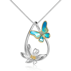 Butterfly halsband Sterling Silver guldpläterad Teardrop Daisy Butterfly hänge