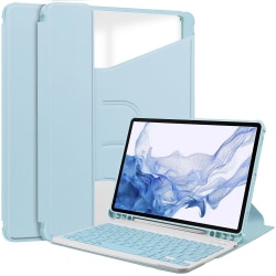 För Samsung Galaxy Tab S9 case 360° roterande stativ Läder+akrylskydd Trådlöst cover Sky Blue