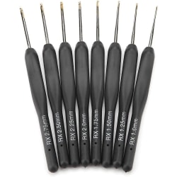 8st Svarta Fina Mjuka Handtag Virknålar Set, 1mm 1,25mm 1,5mm 1,75mm 2mm 2,25mm 2,5mm 2,75mm Plaststickning Virknålar Ergonomisk