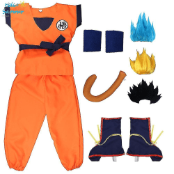 Jul Barn Vuxen kostymer Son Goku Cosplay kostym Anime Superhjältar Jumpsuit Svart hår Kostym Dress Up 2pcs*Wrist 140 height130*140cm *Goku
