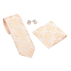 Allthemen Classic Jaquard slips för män 7 cm för formellt mötesbröllop med näsduk och manschettknappar Gold