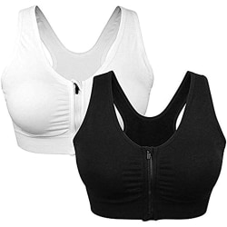 Dam sport-bh med dragkedja fram Criss-Cross Strappy Yoga BH Top 2 Pack(black+white)