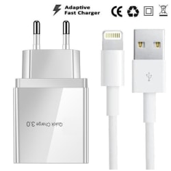4-ports iPhone-oplader 6/7/8/X/11/12 PRO MAX + 2m Lightning-kabel White