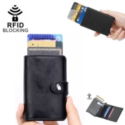 Läder plånbok korthållare RFID - NFC skydd 7-kort Svart