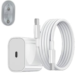 Laddare för iPhone 15 + 1M kabel Snabbladdare USB-C till USB-C Vit 2 Meter