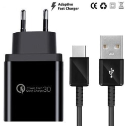 Snabbladdare Fast Charger 15W USB-C Kabel 3 Port Svart Black