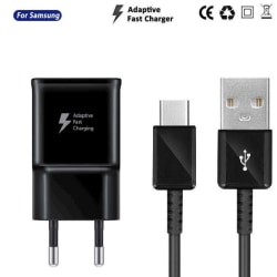 Snabbladdare Adapter for Samsung Med 1 Meter Kabel Svart