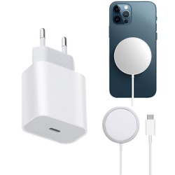 iPhone Magnetisk Magsafe Laddare (trådlös) med Väggladdare Vit