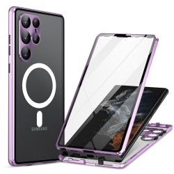 Case kompatibelt Samsung Galaxy S23 Ultra för Magsafe med Hd-glasskärmskydd metallram Purple