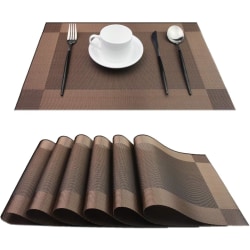 Bordsunderlägg, Värmebeständiga halkfria bordstabletter Lätt att torka rena Bordsunderlägg Vävda vinylunderlägg för matbord (set om 6, chokladbrun)