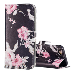 Plånboksfodral för iPhone 8/7 - Svart med rosa blommor