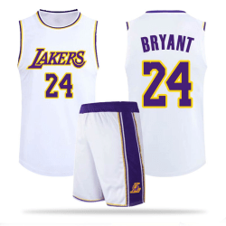 Mordely #24 Kobe Bryant Baskettröja Set Lakers Uniform för Barn Vuxna - Vit 24 (130-140CM)