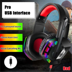 7.1 Stereo Wired LED Gaming Headset Gamer Hörlurar med Mic red
