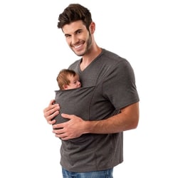 Baby Linne Känguru stor ficka T-shirt Grey Man L