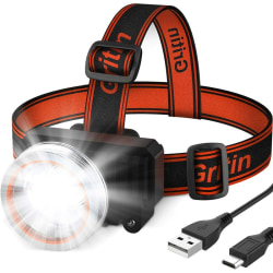 Pannlampa, kraftfull USB uppladdningsbar LED-huvudlampa