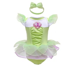 Baby Flickor Prinsessdräkt med rosett Pannband, Halloween Födelsedagsfest Fancy Dress Up Bodysuit Romper