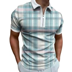 Kortärmad pikétröja för herr Slim Fit Sport Golf Zipper T-shirt light blue white 3xl