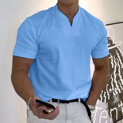 Farfar Skjortor Henley Top Kortärmad T-shirt T-shirt Casual Blus blue 4xl