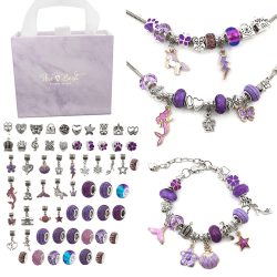 64st DIY berlockarmband presentask Smyckenstillverkningssats med pärlor Purple