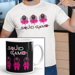 Vit T-shirt med Squid game design & mugg paket L
