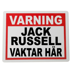 Plåtskylt Vakt Jack russell hund 20x15cm varning skylt Vit