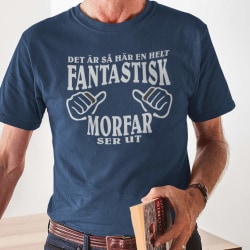Morfar T-shirt i marin blå , fantastisk Morfar ser ut M