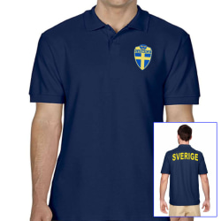Sverige navy Piké tröja - Sverige logo tryck. Sweden T-shirt L