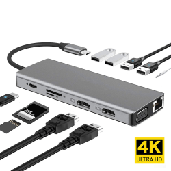12-i-1 USB Type-C Hub Dockningsstation 4K Dual HDMI