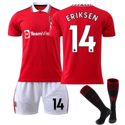 22-23 Manchester United Home Kids Football Kit No.14 Eriksen 10-11 years