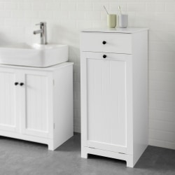 SoBuy Badrumsskåp med tvättkorg, Förvaringsmöbel badrum BZR21-W vit Tvättkorg