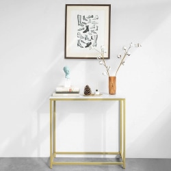 SoBuy Pladsbesparende Sidebord Konsolbord marmormønstret FSB29-G guldfärgat W80 x D30 x H75cm