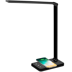 Dimbar skrivbordslampa med QI-laddning och 5 ljuslägen, svart svart