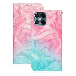 Marmorerat läderfodral, iPhone 12/12 Pro, rosa/blå Rosa/Blå