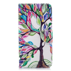 Läderfodral med ställ/kortplats, färgglatt träd, iPhone XS Ma... flerfärgad