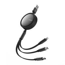 McDodo Upprullad 3-i-1 kabel, USB-C/Lightning/MicroUSB, svart svart