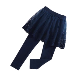 Barn Leggings Lace Girl Leggings Elastisk barnkjol dark blue 120cm