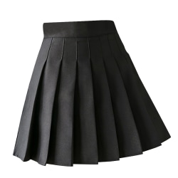 Plisserad kjol Mini hög midja tennistjejkjol med shorts black XXL