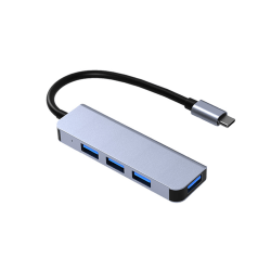 USB 3.0 Hub Dockningsstation Aluminiumhölje Bärbar Grey Type-c