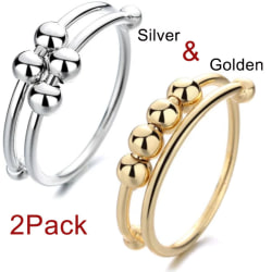 justerbara pärlor ringar rotera dekompression anti ångest ringar Silver&Golden 2pcs