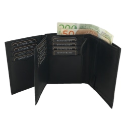 Rymlig plånbok för herr i skinn med 19 fack, varav 12 kortfack Svart one size