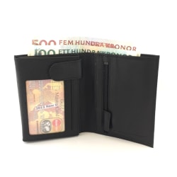 Rymlig plånbok för herr i skinn med 12 kortfack Svart one size