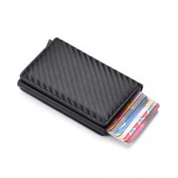 Carbon RFID - NFC beskyttelse læder tegnebog kortholder 6 stk ko Black one size