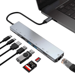 USB C Hub 8 i 1 Multiport-typ C-adapter med 4K HDMI-port...... Silver