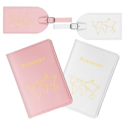 Passfodral och bagagelapp, 2 st (vit, rosa)