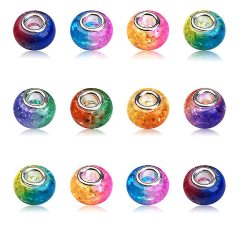 100 st färgglada Rondelle glas europeiska pärlor stora hål spraymålade glas glidberlocker