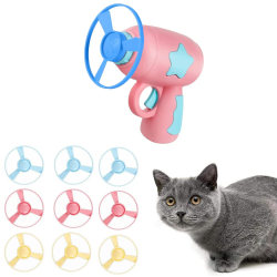 Katt hämta leksaker Färgglada flygande propellrar Katt jagar flygande propeller Katt leker leksak med 1 bärraket &amp; 10 skivor