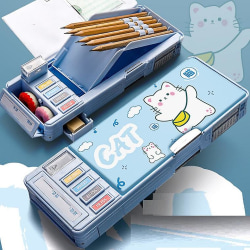Pop Up Multifunktion Case Söt tecknad pennask Organizer Brevpapper med vässare, schema, skolmaterial